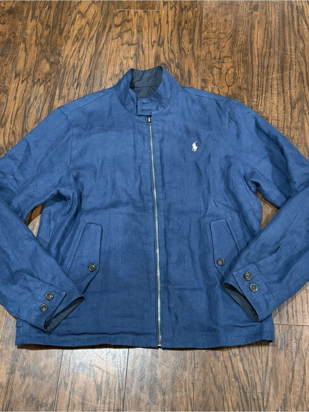 Polo Ralph Lauren Blue Reversible Full Zip Jacket Stand-Up Collar size M